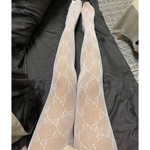 Diamond Fishnet Print Nylon Women Pantyhose Stretch Black GGTights Logo On Waist - Picture 5 of 16